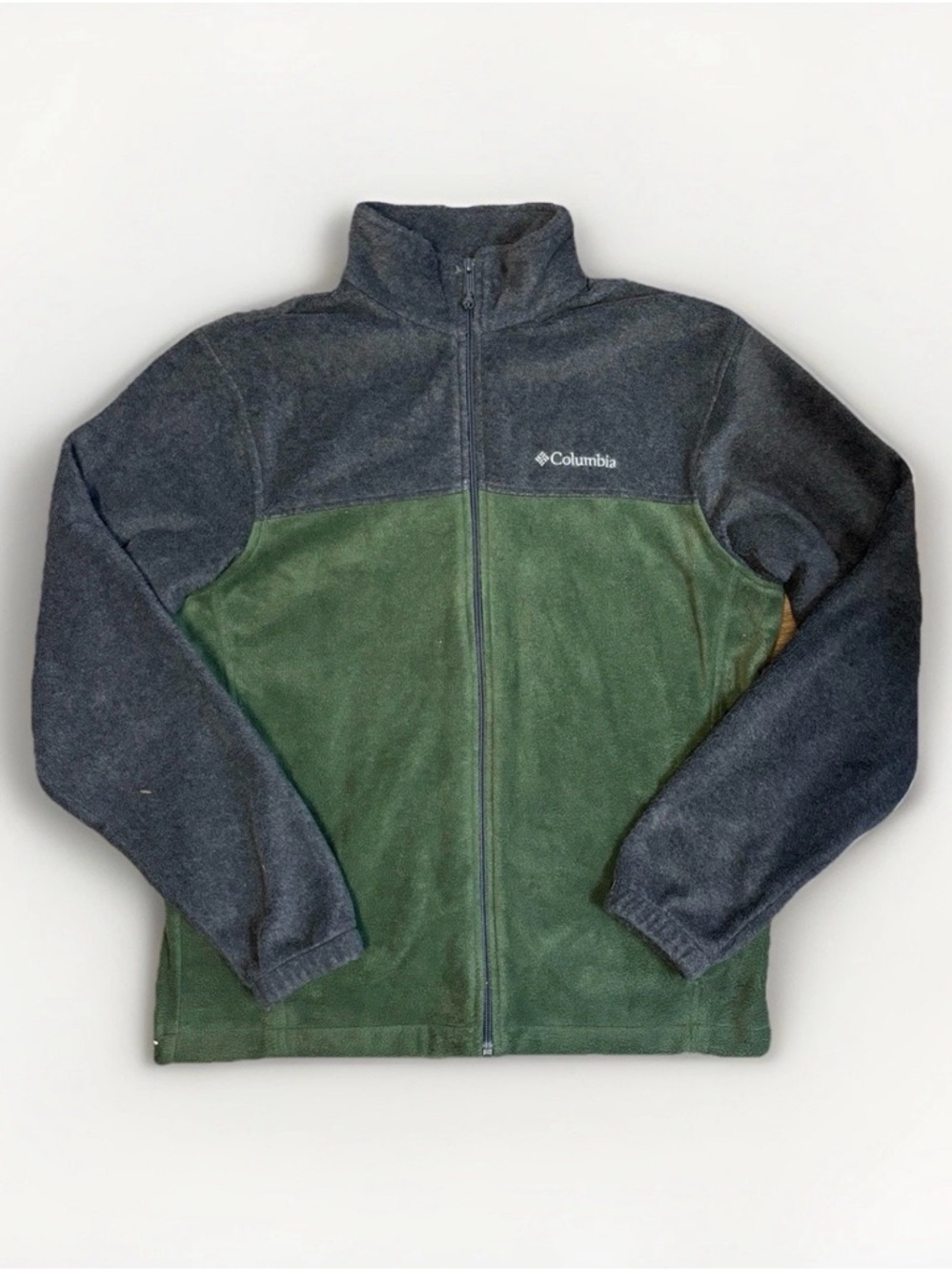 Columbia Sportswear Full Zip Sweater Men’s Medium Green Gray Mock Neck #5783